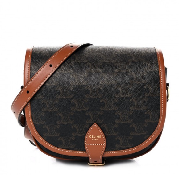 Celine Folco Bag In Triomphe Canvas And Calfskin Tan - Picture 1 of 12